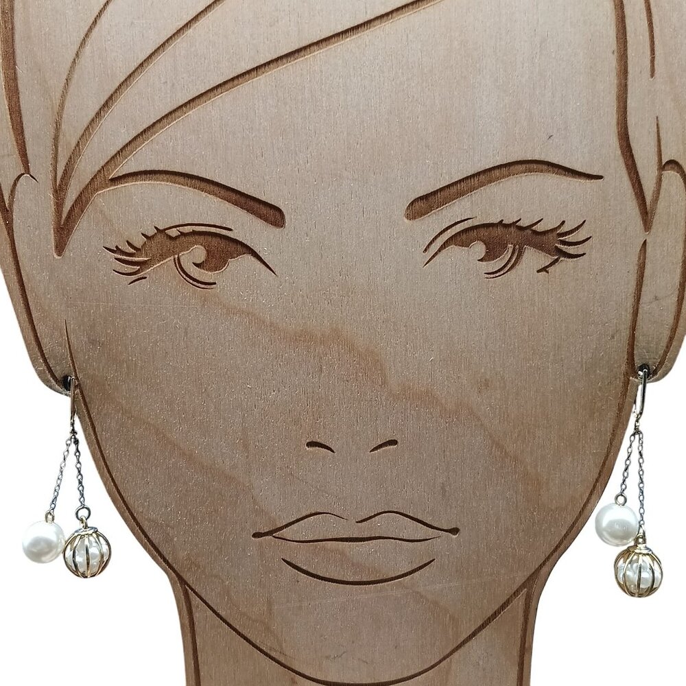 Elegant Vintage Dangle Earrings With Faux Pearls & Gold-Tone Cage Design